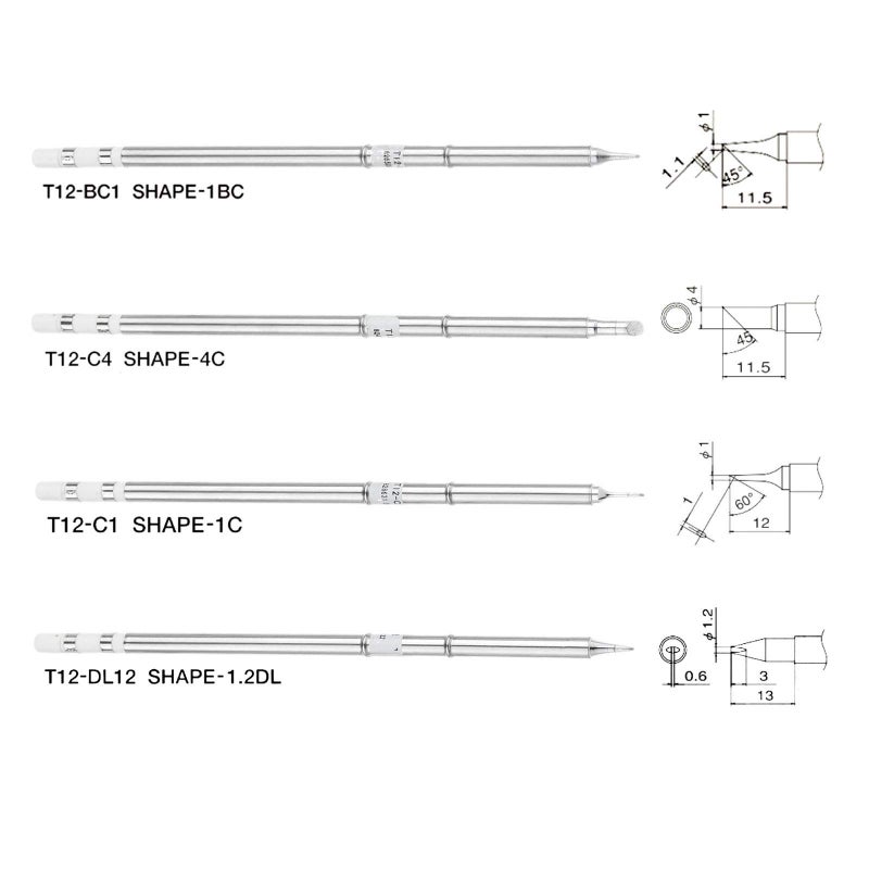 Yetaha 4 Pcs T12 Solder Iron Tips, Welding Tool Replacement for FX-951 FX-952, Hakko Soldering Rework Station for T12-C4 T12-BC1 T12-D12 T12-BC1 - Image 2